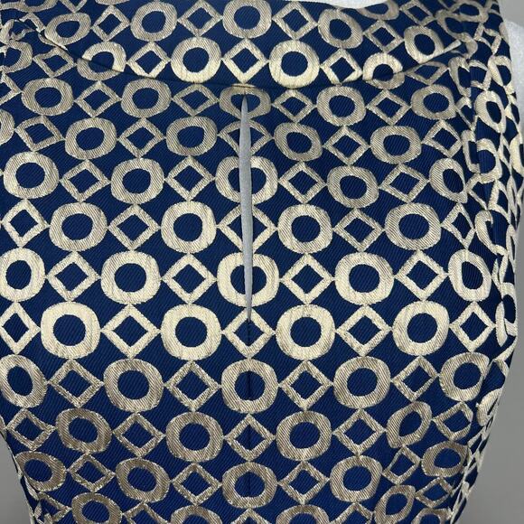 Lauren Ralph Lauren Sz 4 Sleeveless Printed Knee Length Dress Navy Gold Metalic - Picture 9 of 13